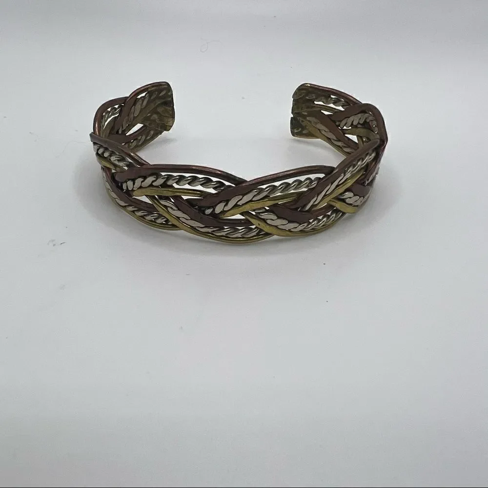 Silver Toned Gold Tone Copper Toned Twisted Rope Metal Cuff Fashion Bracelet